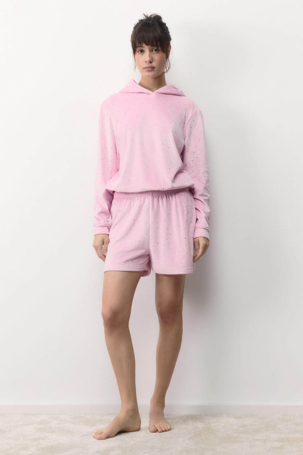 Толстовка домашняя плюшевая со стразами - цвет розовый - 5