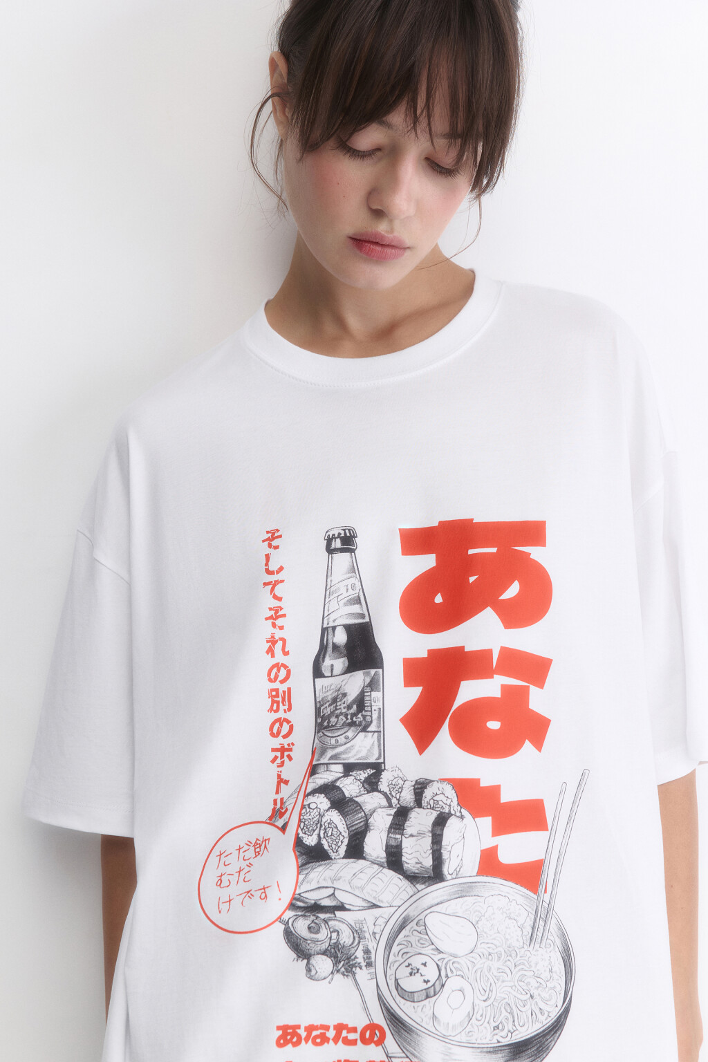 Футболка oversize с принтом в стиле аниме - цвет белый - 2