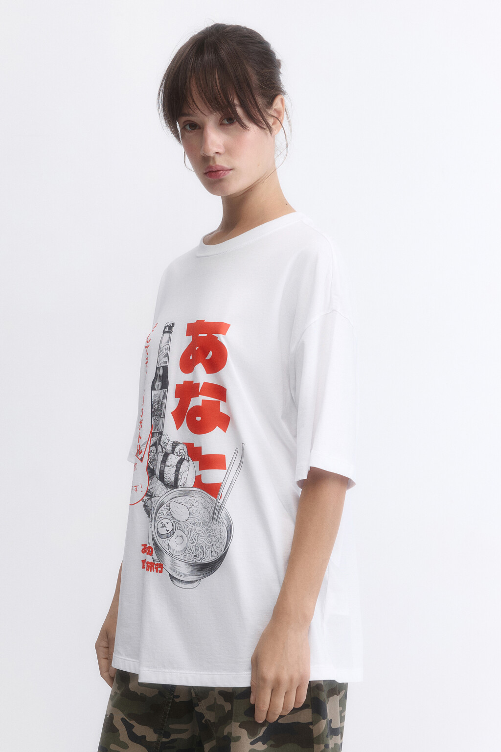 Футболка oversize с принтом в стиле аниме - цвет белый - 4