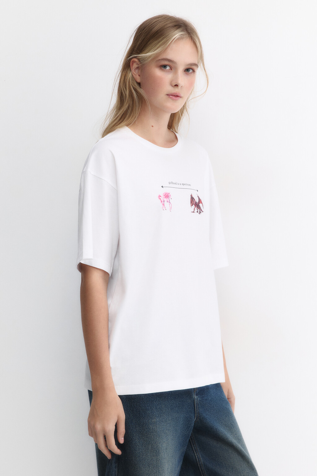 Футболка хлопковая с принтом и надписями - цвет белый - 3