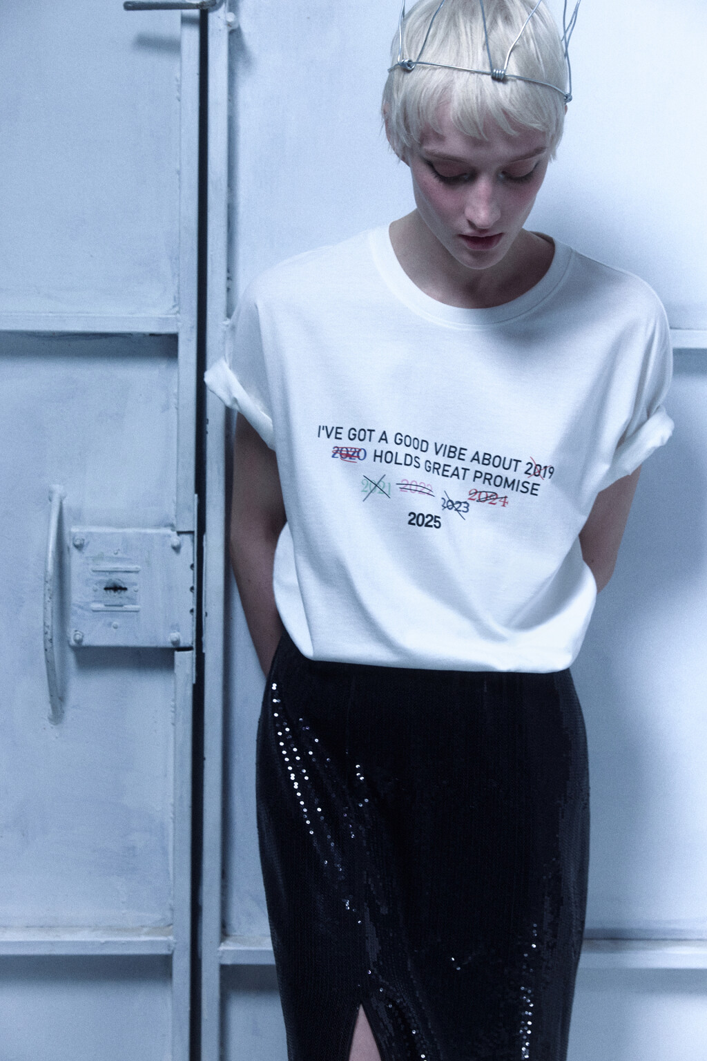 Футболка oversize с новогодним принтом - цвет белый - 8