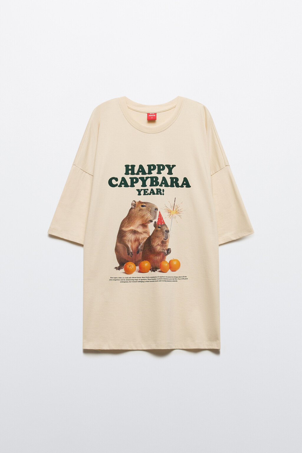 Футболка oversize с новогодним принтом - цвет бежевый - 8