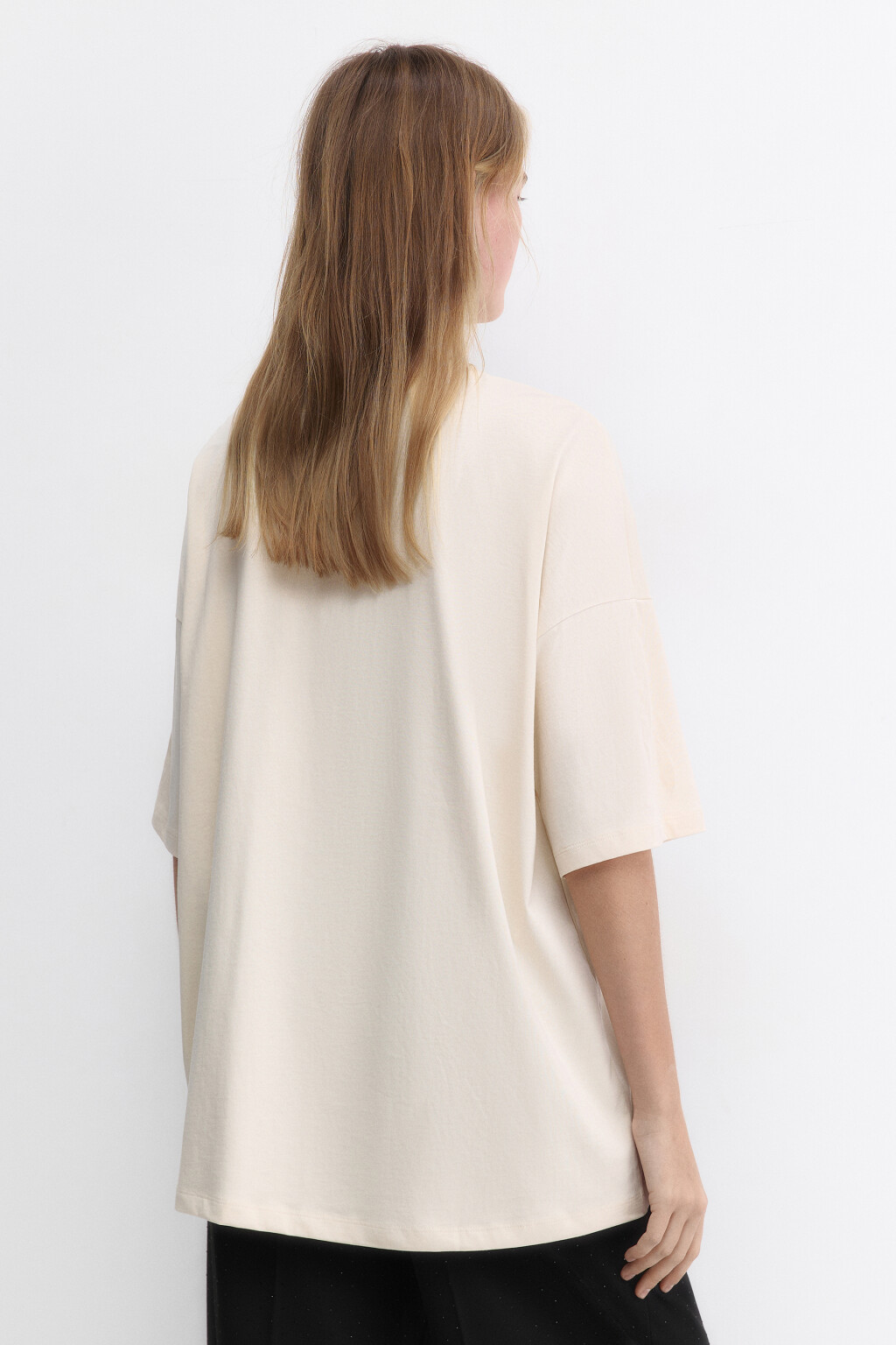 Футболка oversize с новогодним принтом - цвет бежевый - 4