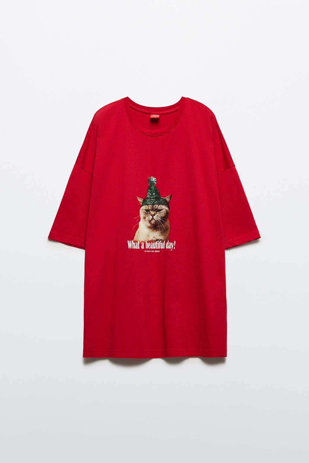 Футболка oversize с новогодним принтом - цвет красный - 8