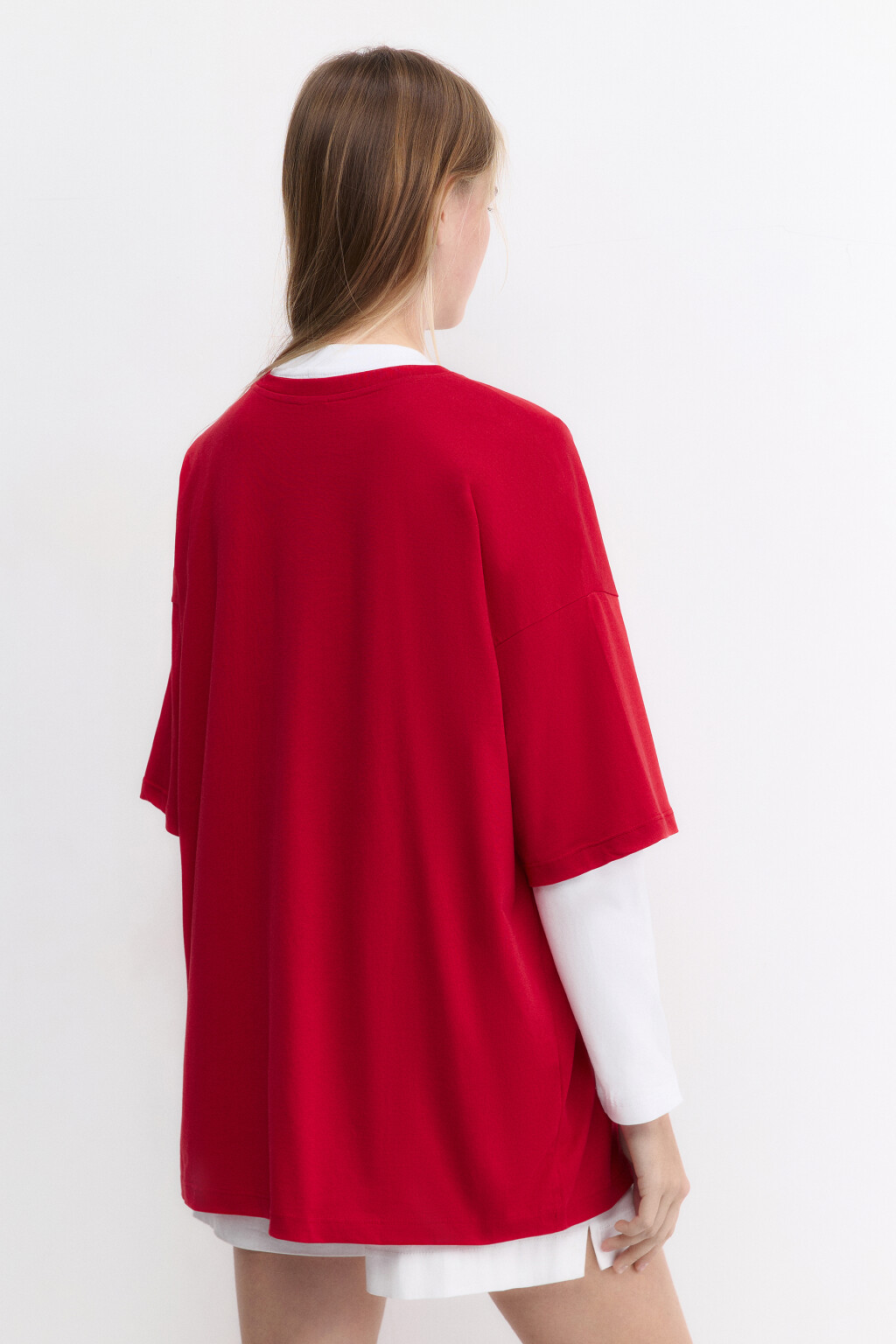 Футболка oversize с новогодним принтом - цвет красный - 4