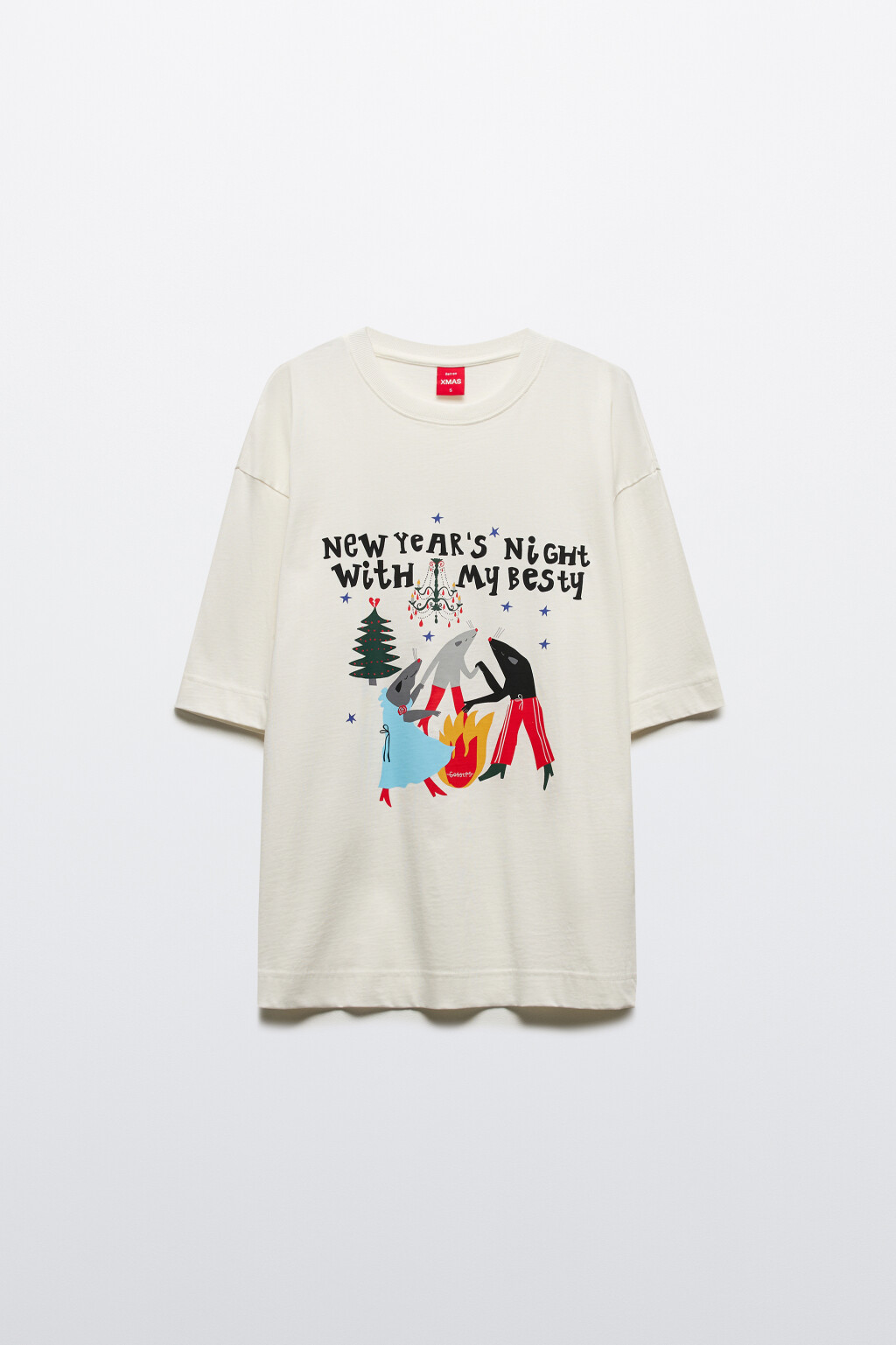 Футболка оверсайз с новогодним принтом - цвет белый - 9