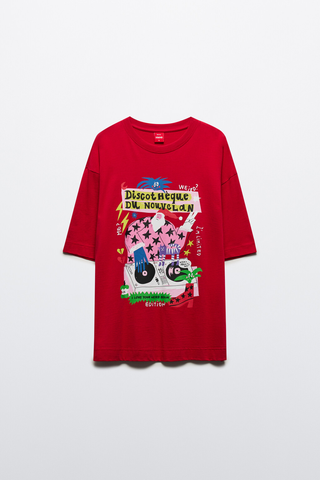 Футболка oversize с новогодним принтом - цвет красный - 9