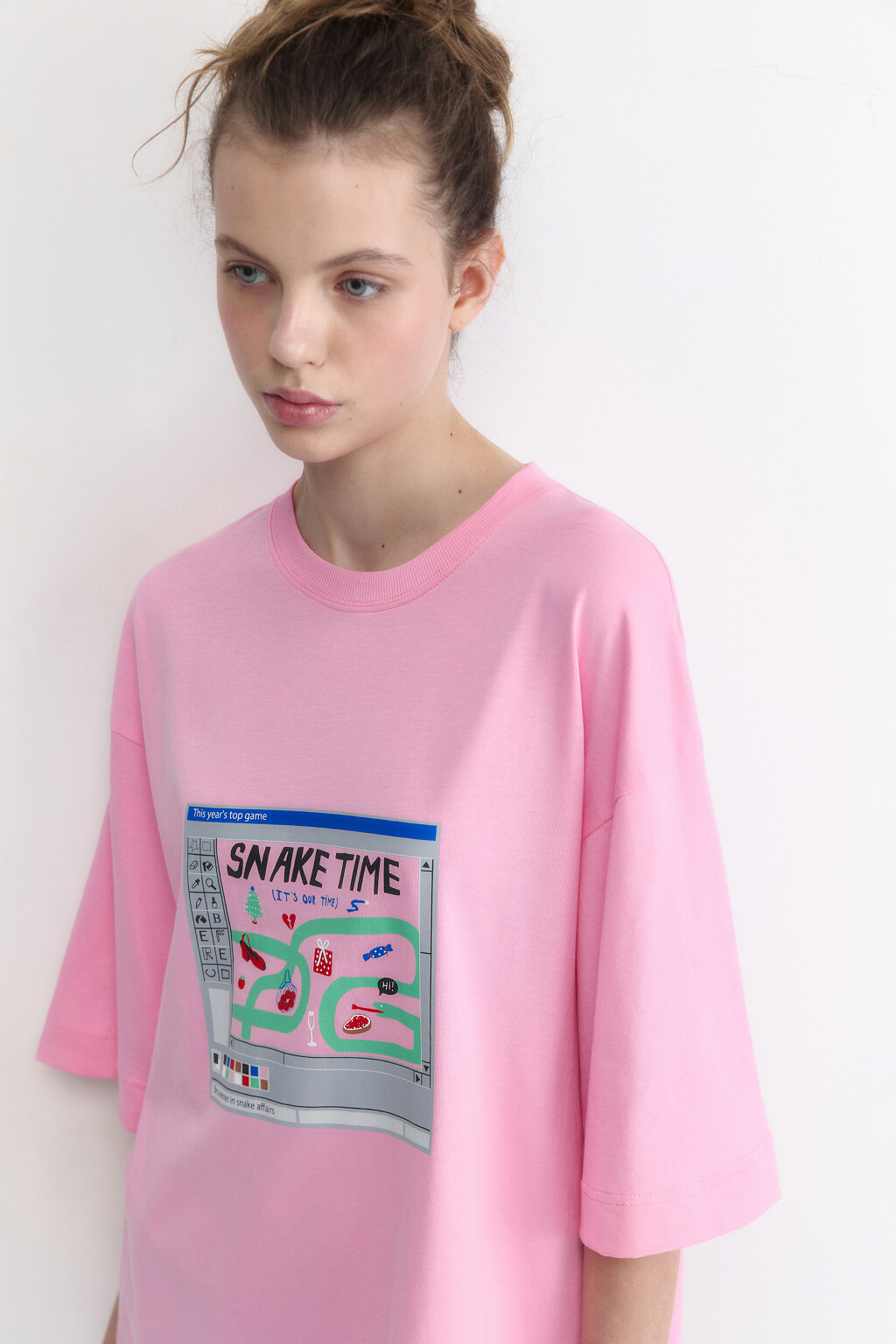 Футболка oversize с новогодним принтом - цвет розовый - 1