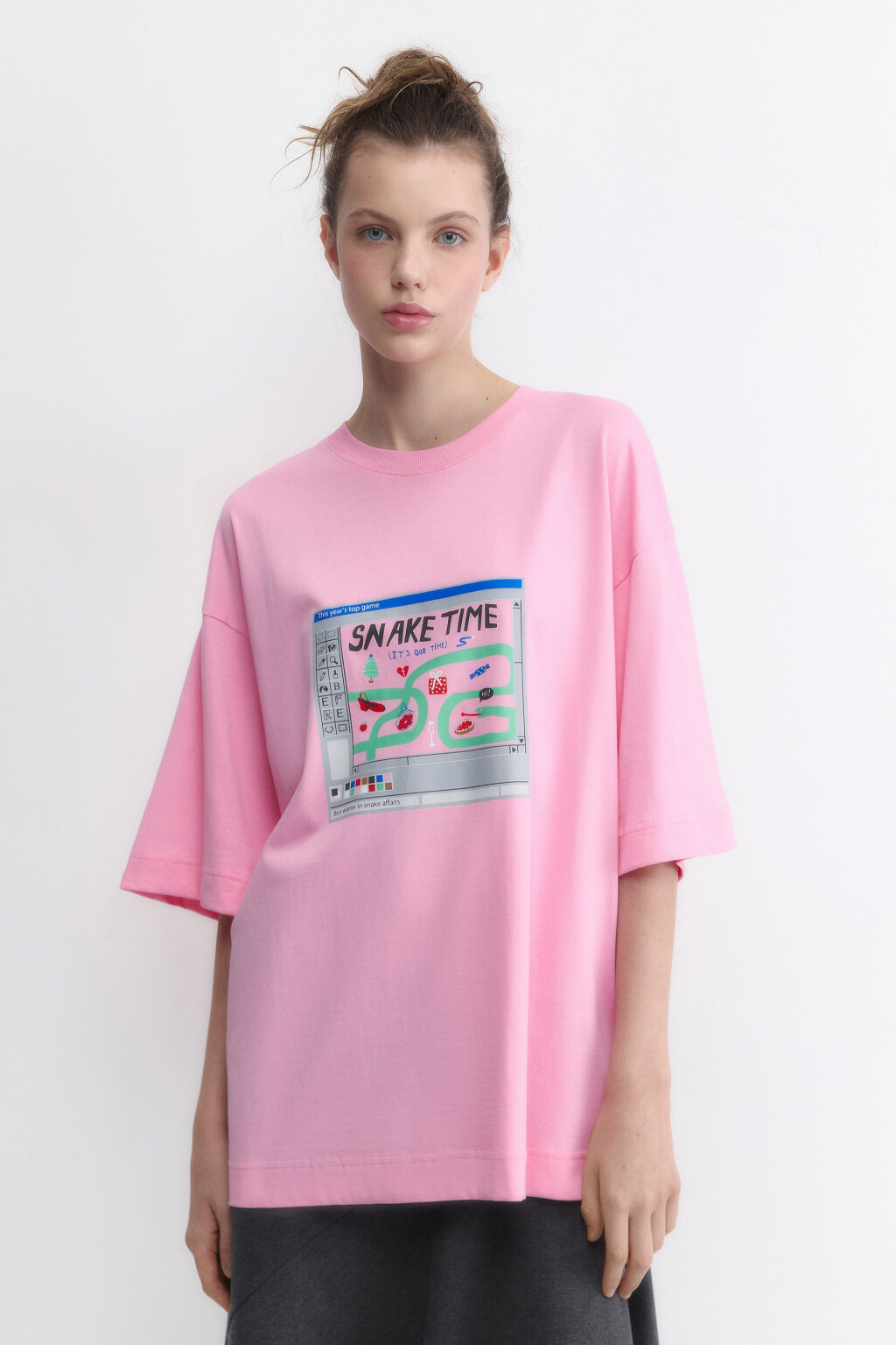 Футболка oversize с новогодним принтом - цвет розовый - 2