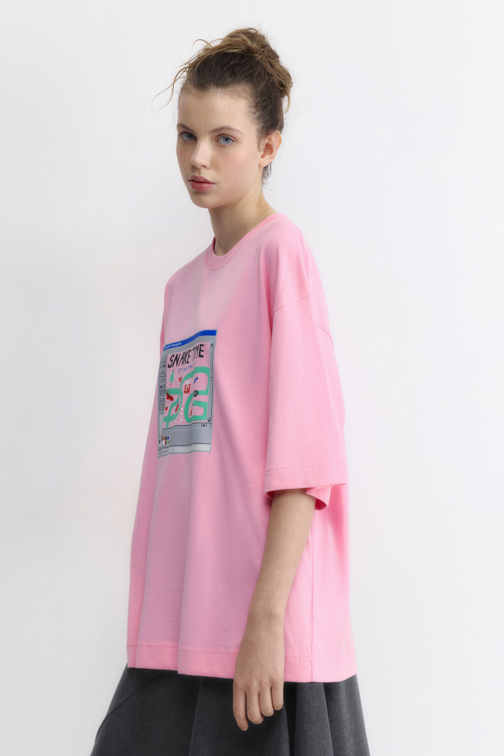 Футболка oversize с новогодним принтом - цвет розовый - 3