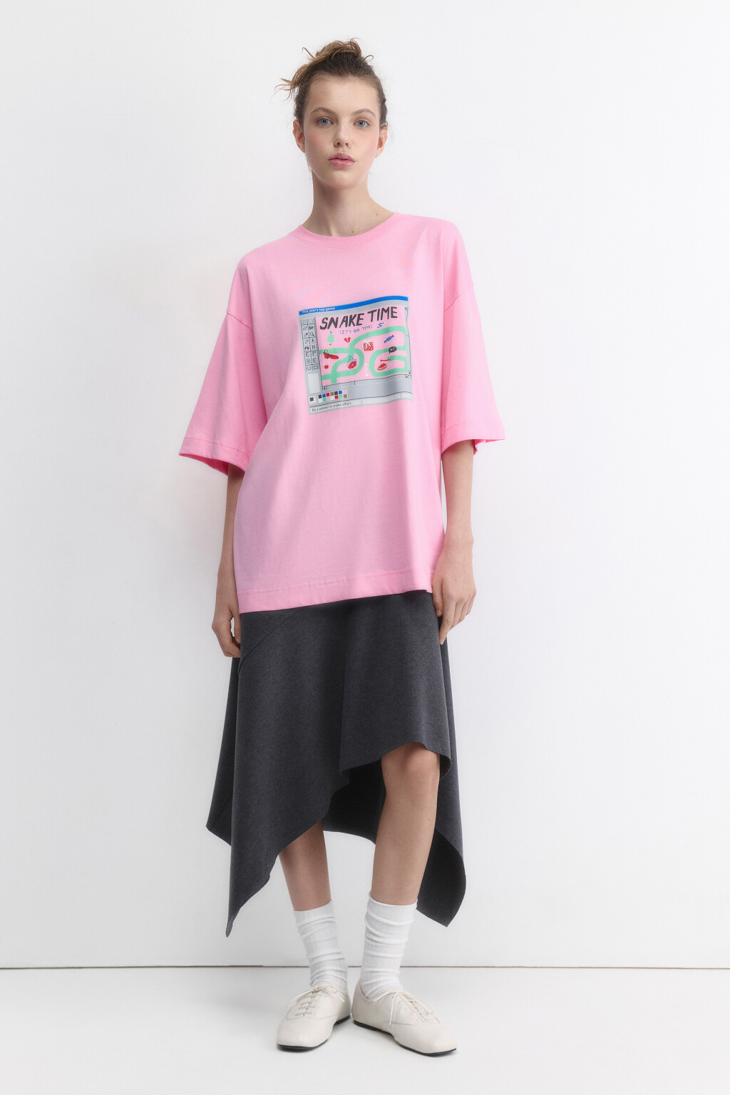 Футболка oversize с новогодним принтом - цвет розовый - 5