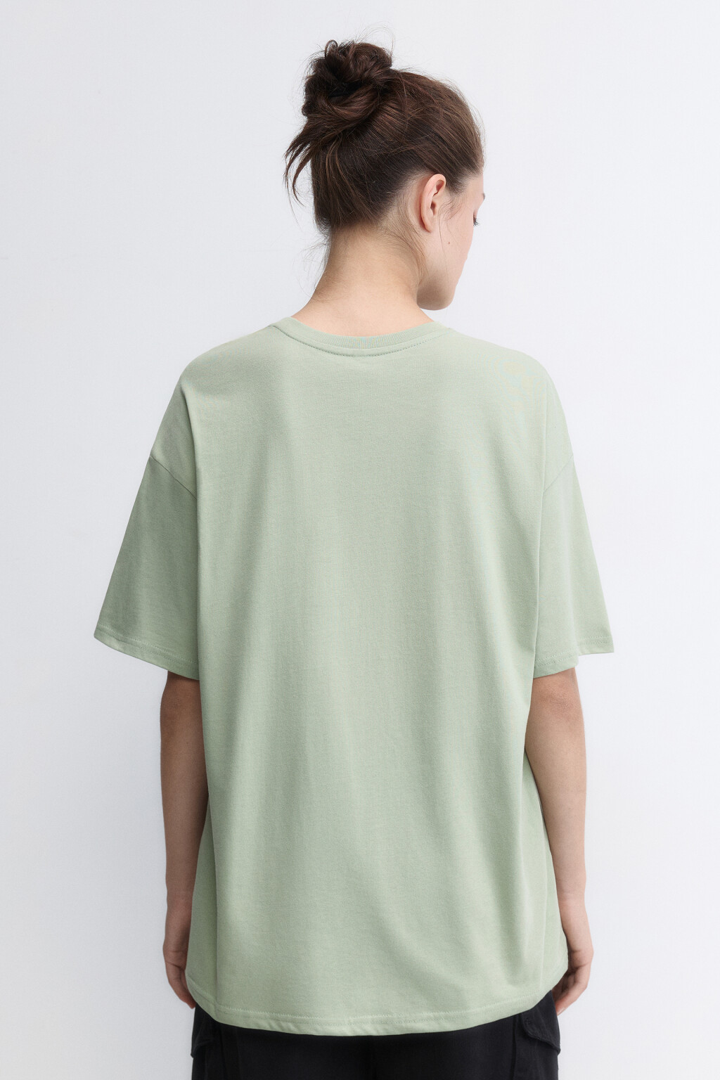 Футболка oversize хлопковая с принтом и надписью - цвет зеленый - 4