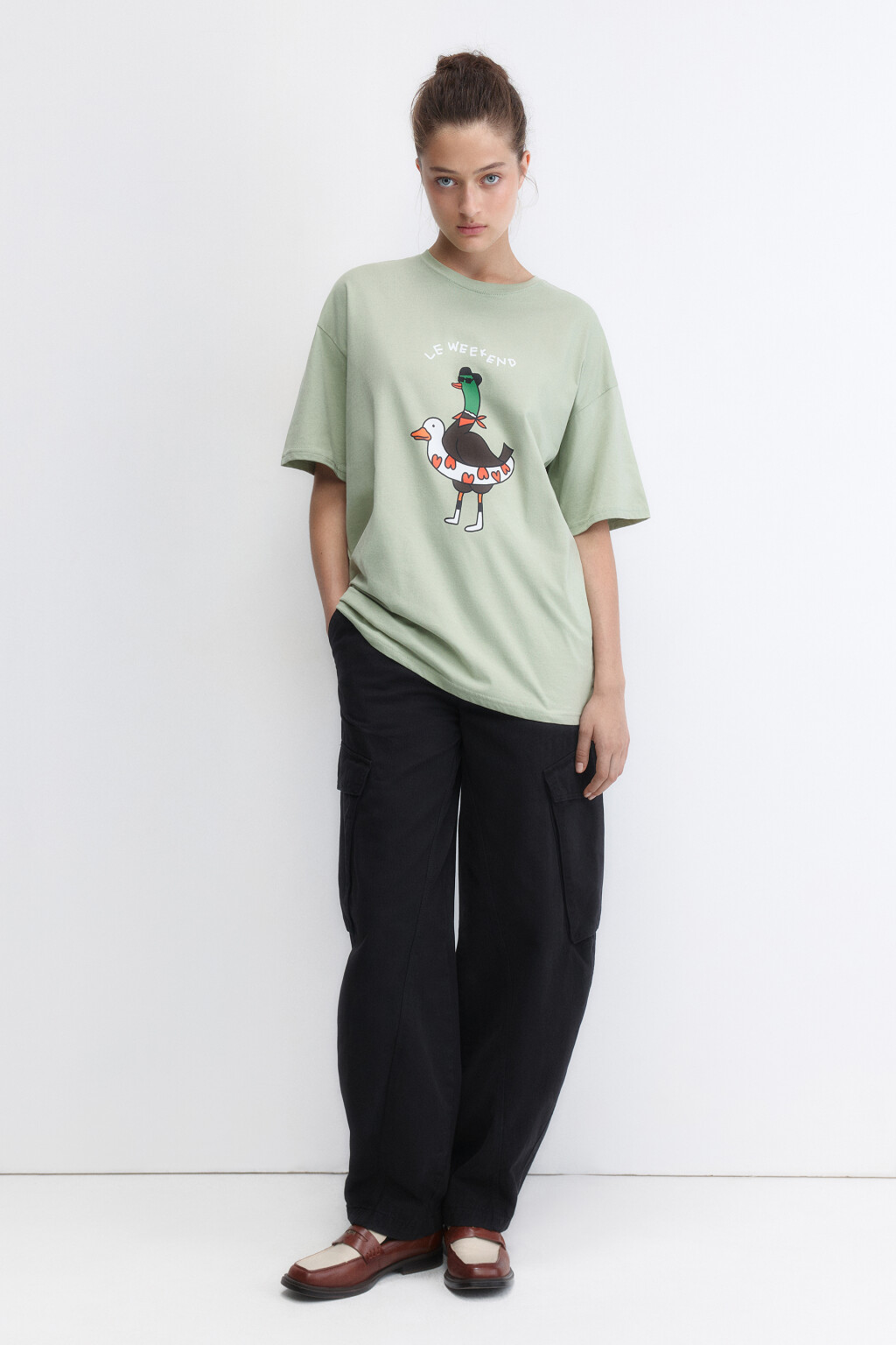 Футболка oversize хлопковая с принтом и надписью - цвет зеленый - 5