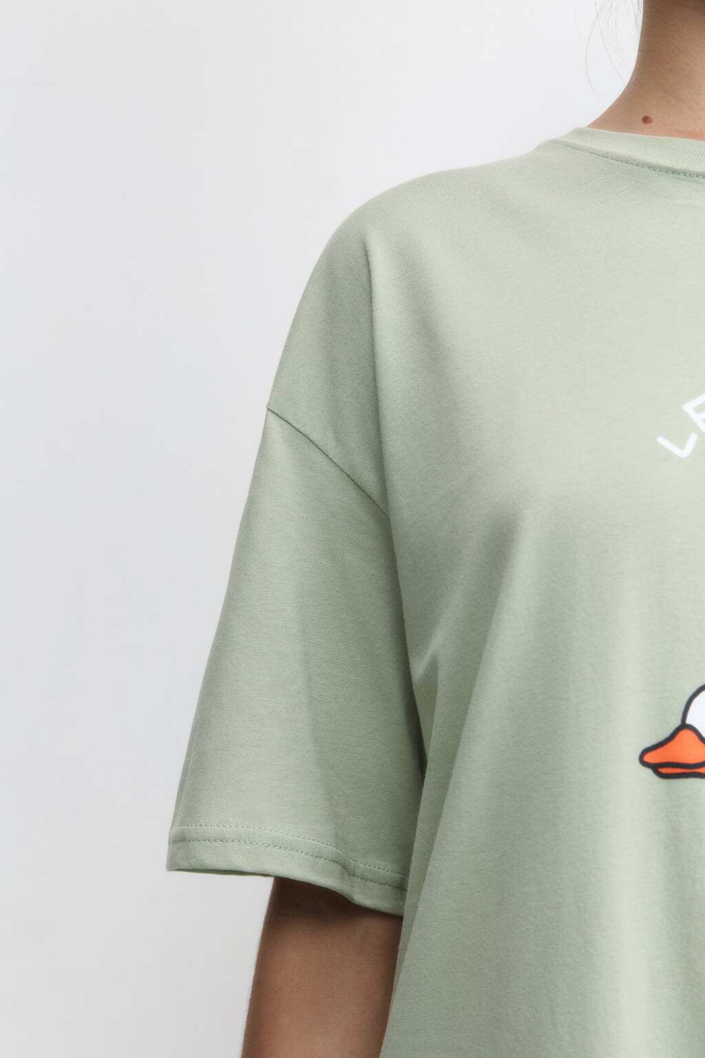 Футболка oversize хлопковая с принтом и надписью - цвет зеленый - 7