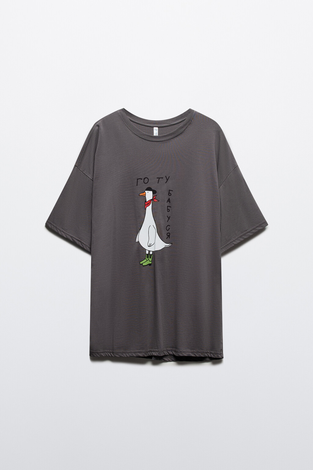 Футболка oversize хлопковая с принтом и надписью - цвет серый - 9