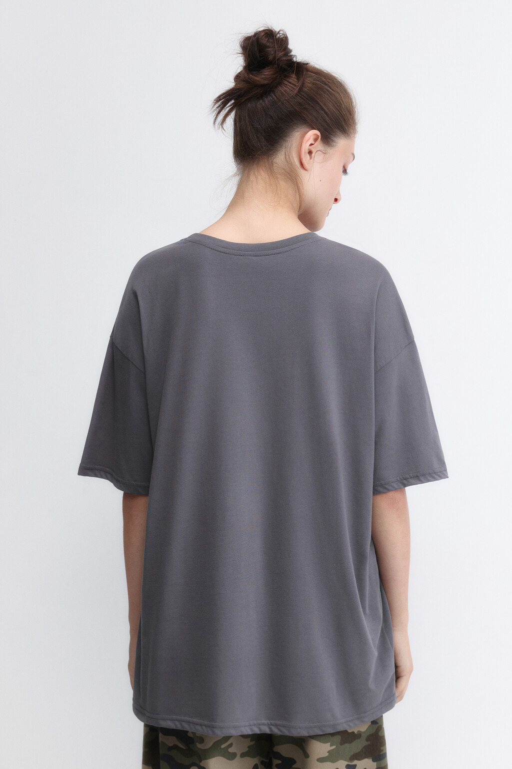 Футболка oversize хлопковая с принтом и надписью - цвет серый - 4