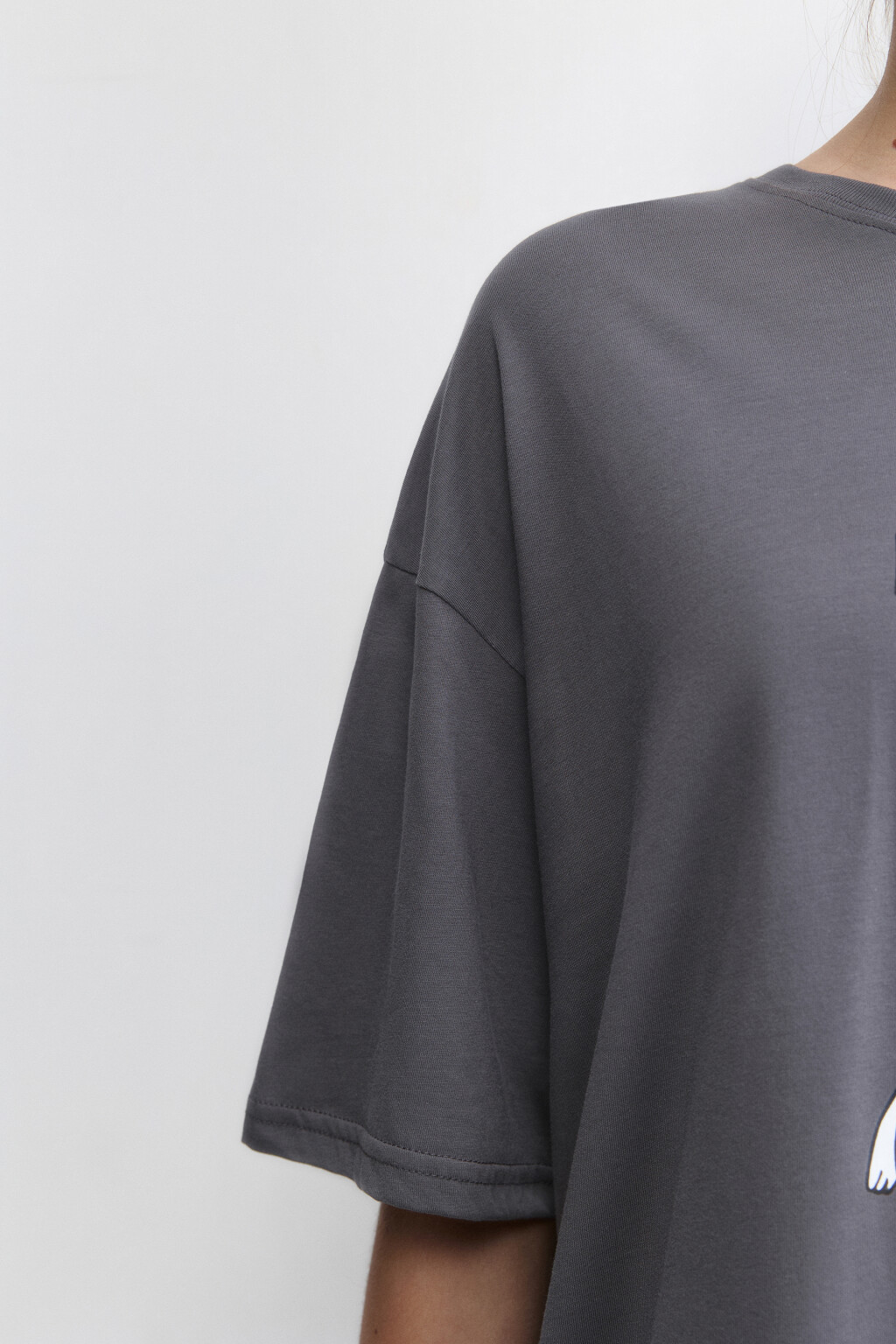 Футболка oversize хлопковая с принтом и надписью - цвет серый - 7