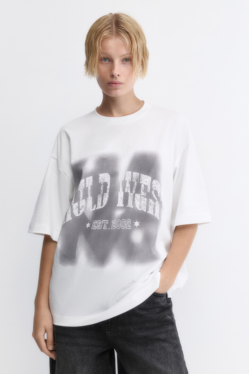 Футболка oversize хлопковая с принтом - цвет белый - 2