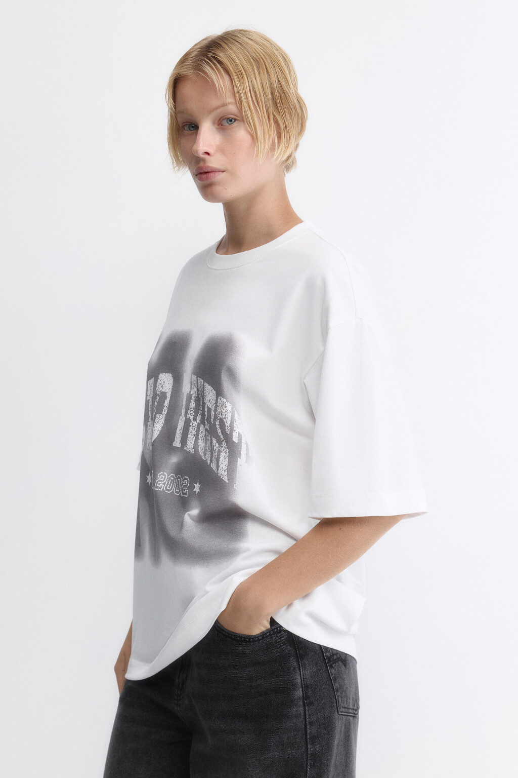 Футболка oversize хлопковая с принтом - цвет белый - 3