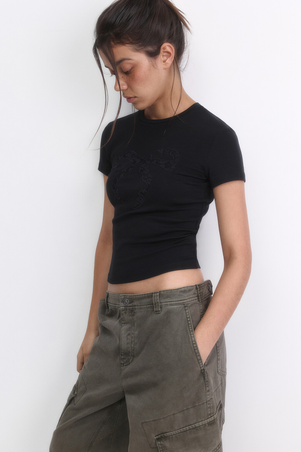 Футболка-топ хлопковая с принтом - цвет черный - 1