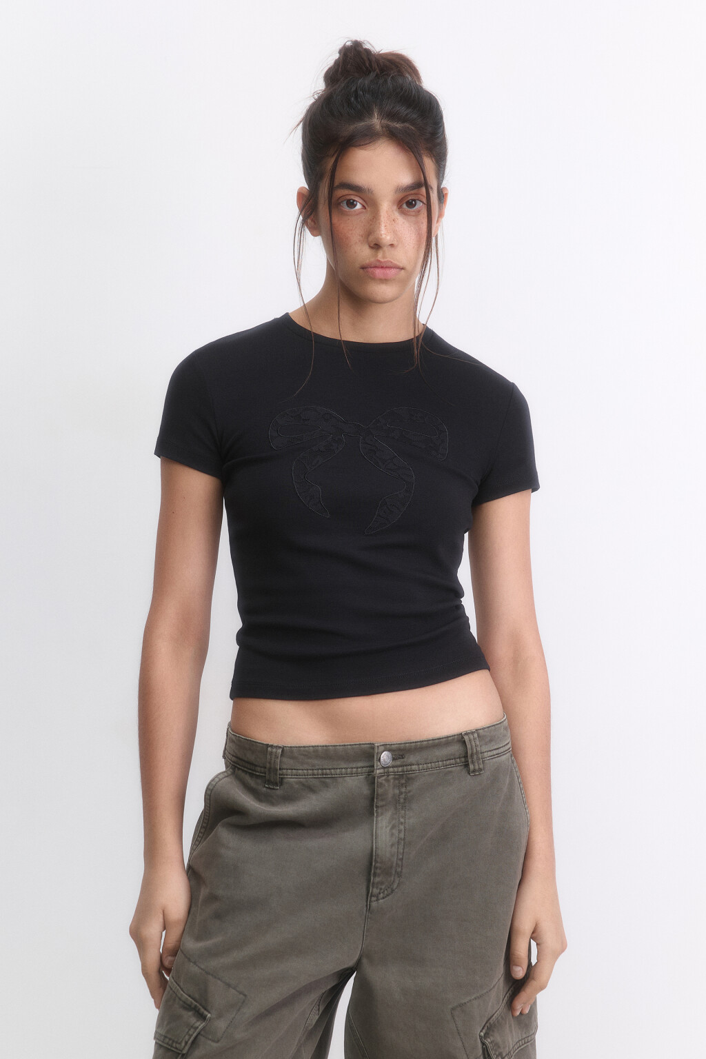 Футболка-топ хлопковая с принтом - цвет черный - 2