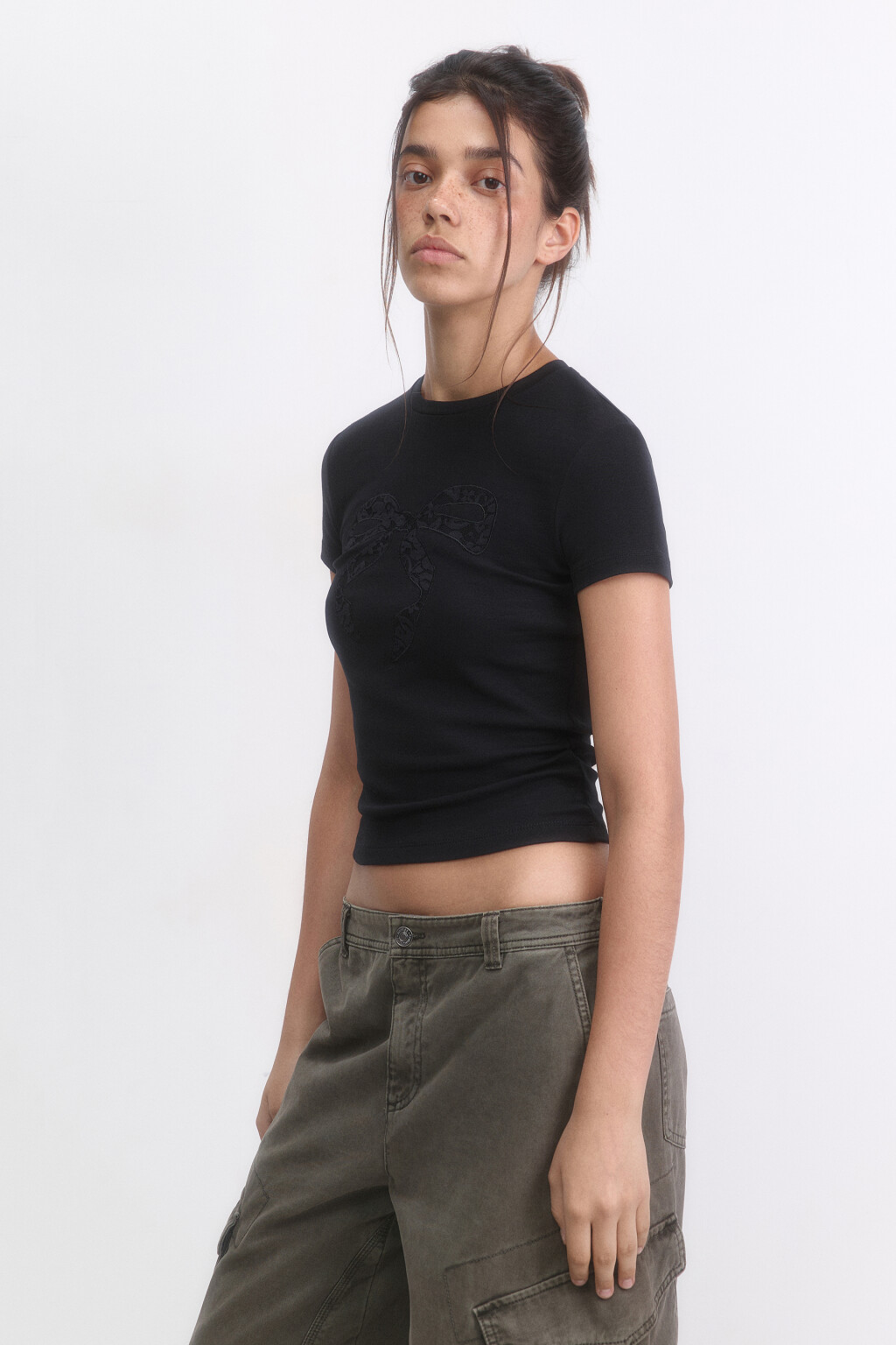 Футболка-топ хлопковая с принтом - цвет черный - 3