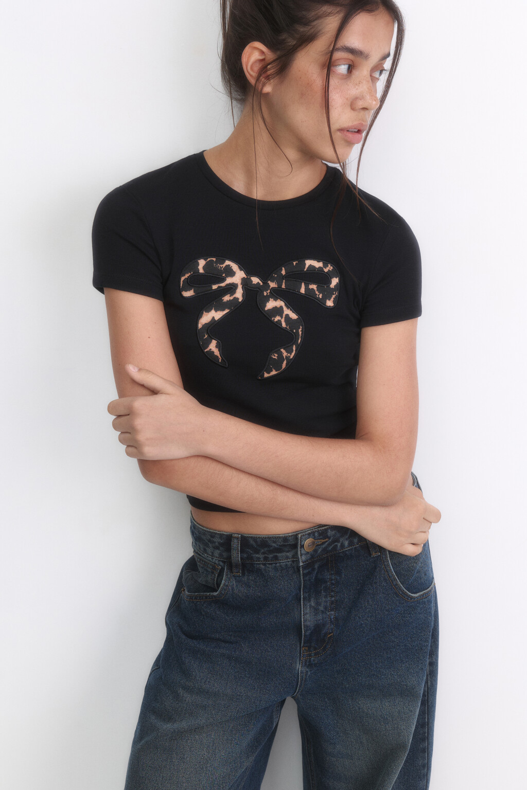 Футболка-топ хлопковая с принтом - цвет черный - 1