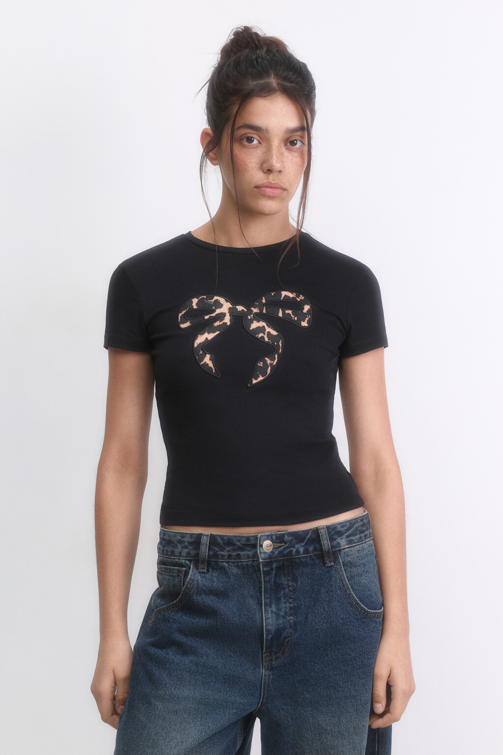 Футболка-топ хлопковая с принтом - цвет черный - 2