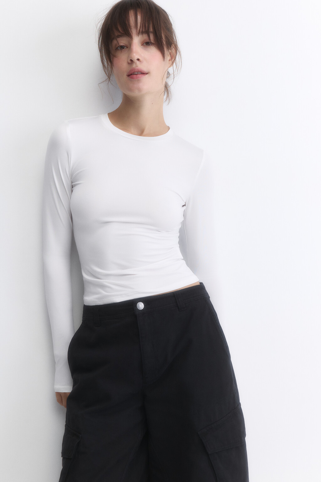 Лонгслив облегающий из гладкого трикотажа - цвет белый - 1