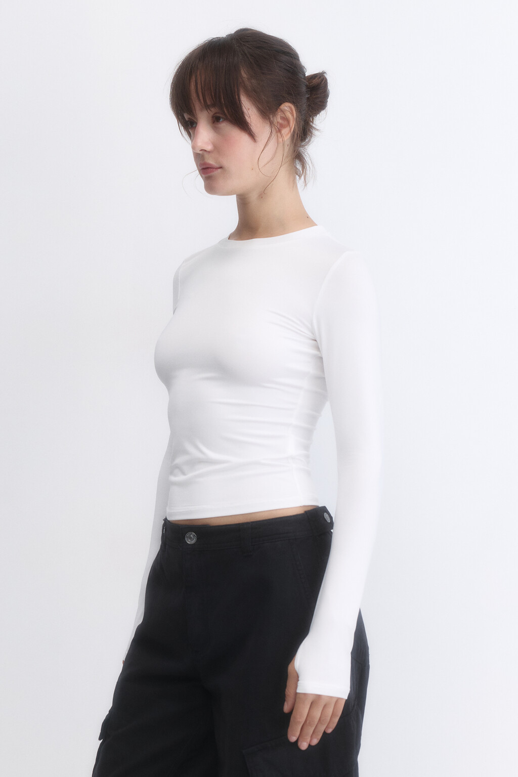 Лонгслив облегающий из гладкого трикотажа - цвет белый - 3