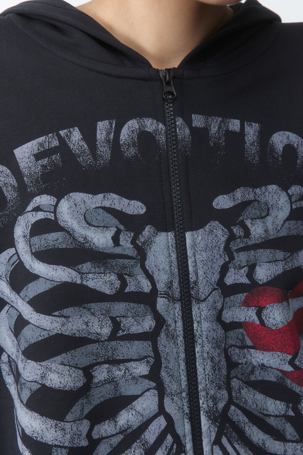 Худи на молнии оверсайз с принтом-скелетом - цвет черный - 6