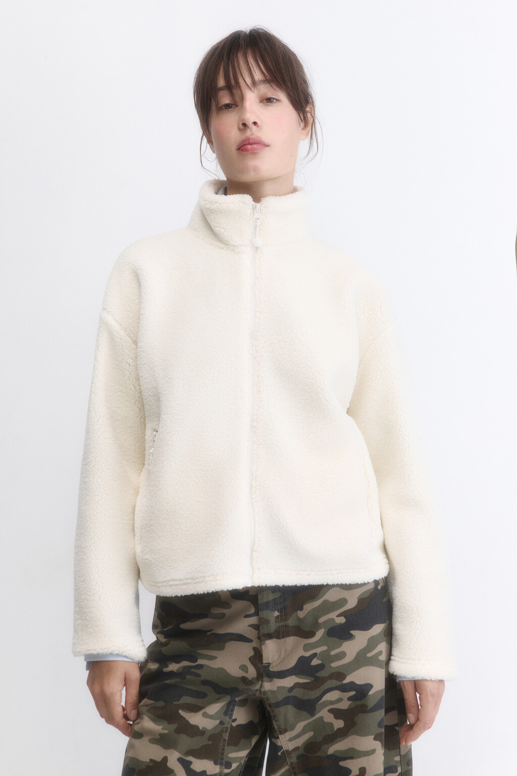 Толстовка на молнии флисовая с воротником-стойкой - цвет молочный - 2