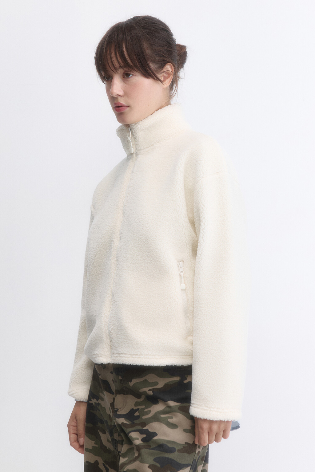 Толстовка на молнии флисовая с воротником-стойкой - цвет молочный - 3