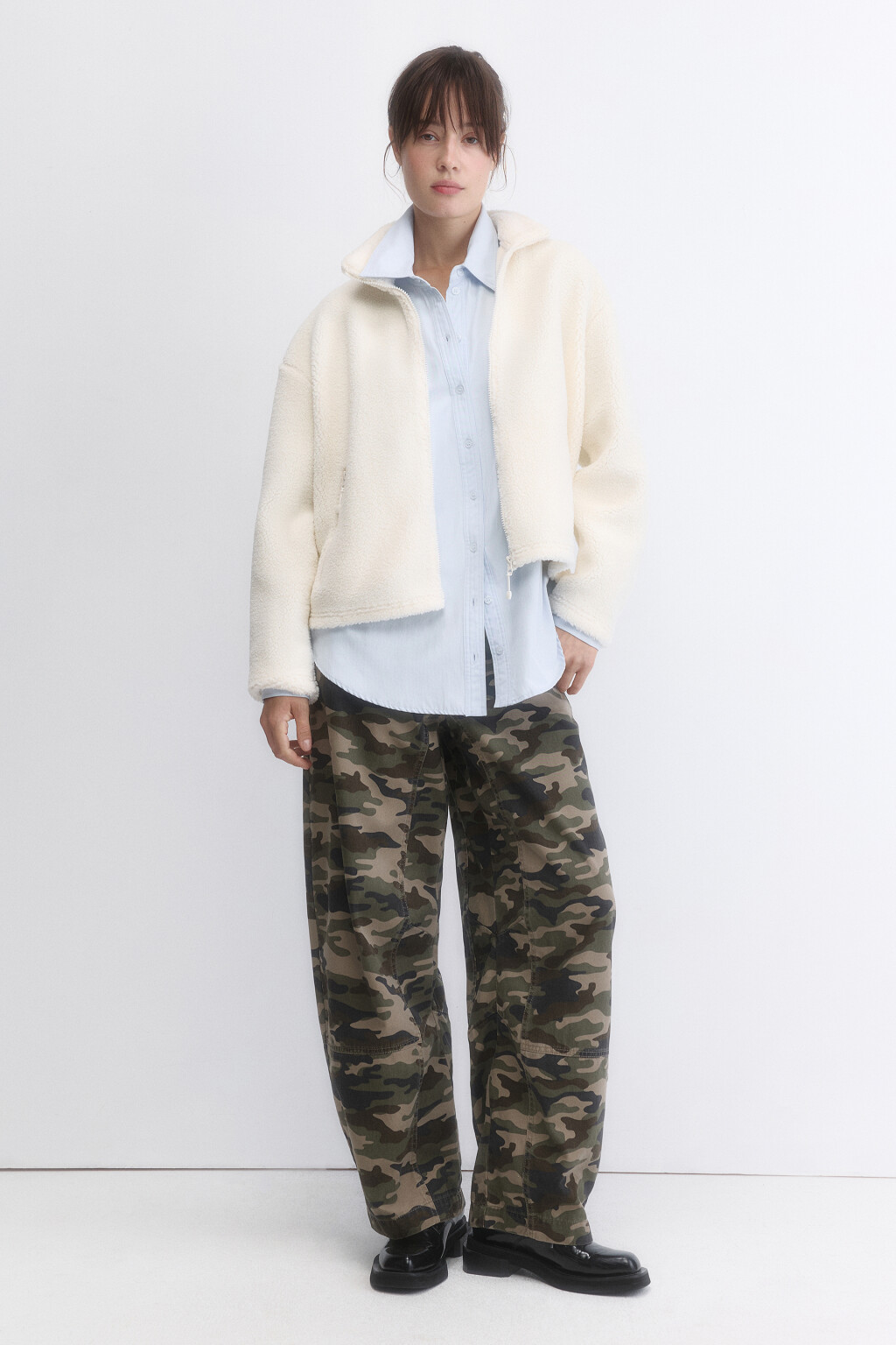 Толстовка на молнии флисовая с воротником-стойкой - цвет молочный - 5