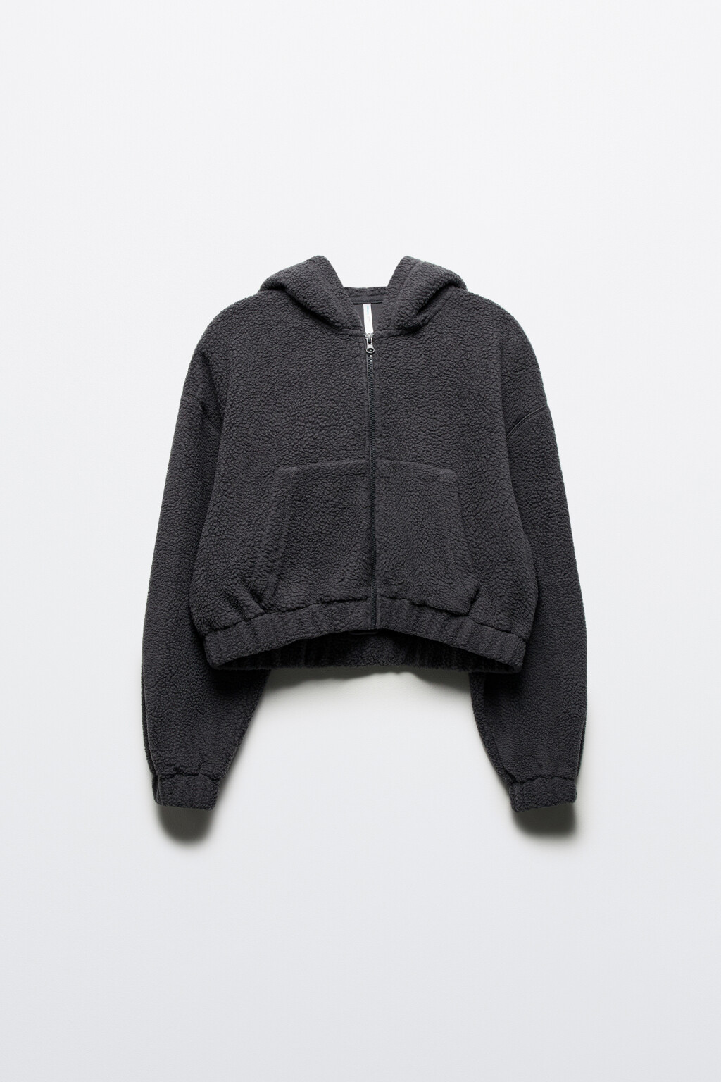 Худи-зипка укороченная флисовая с капюшоном - цвет серый - 9