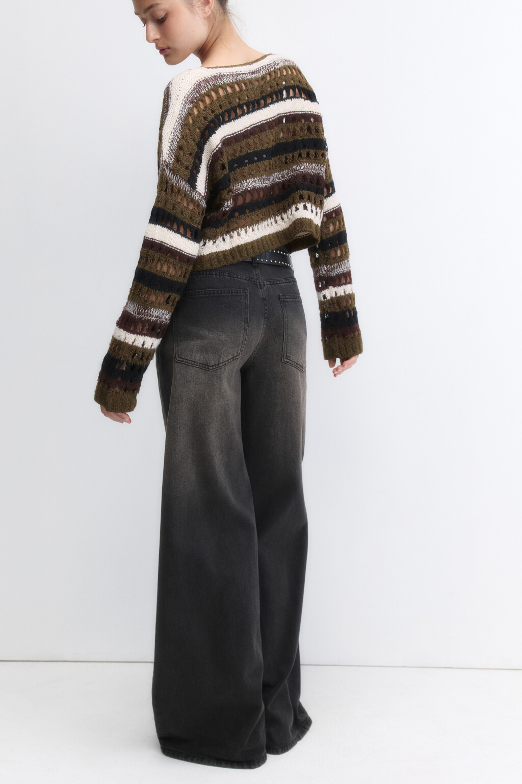 Джинсы широкие с масляной стиркой и ремнем - цвет коричневый - 2