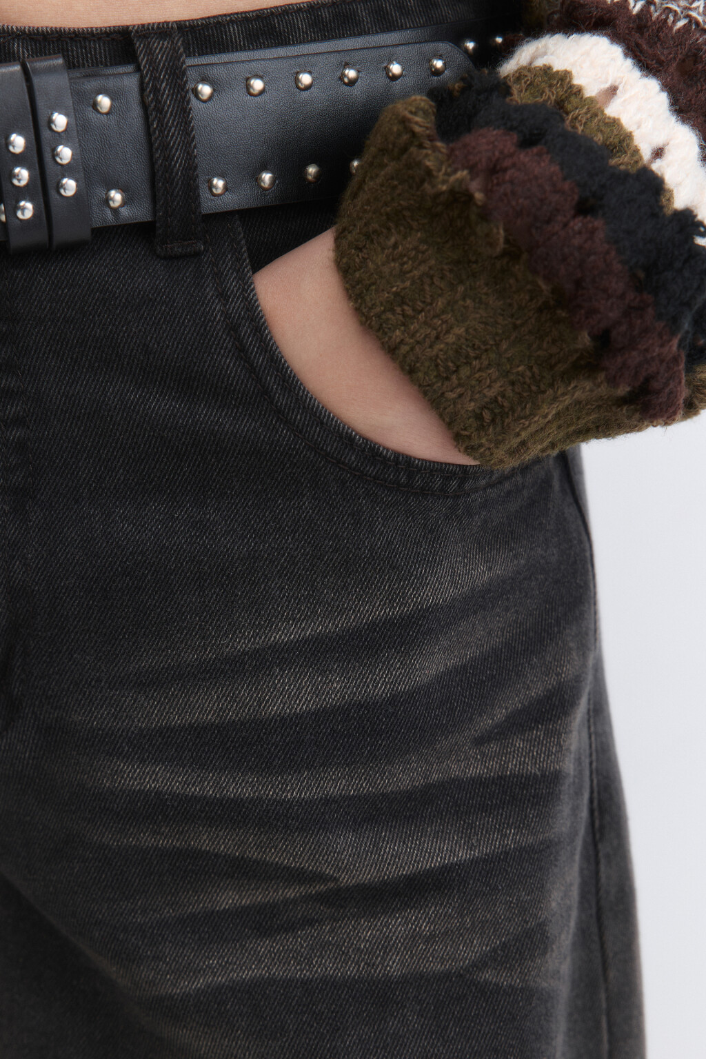 Джинсы широкие с масляной стиркой и ремнем - цвет коричневый - 8