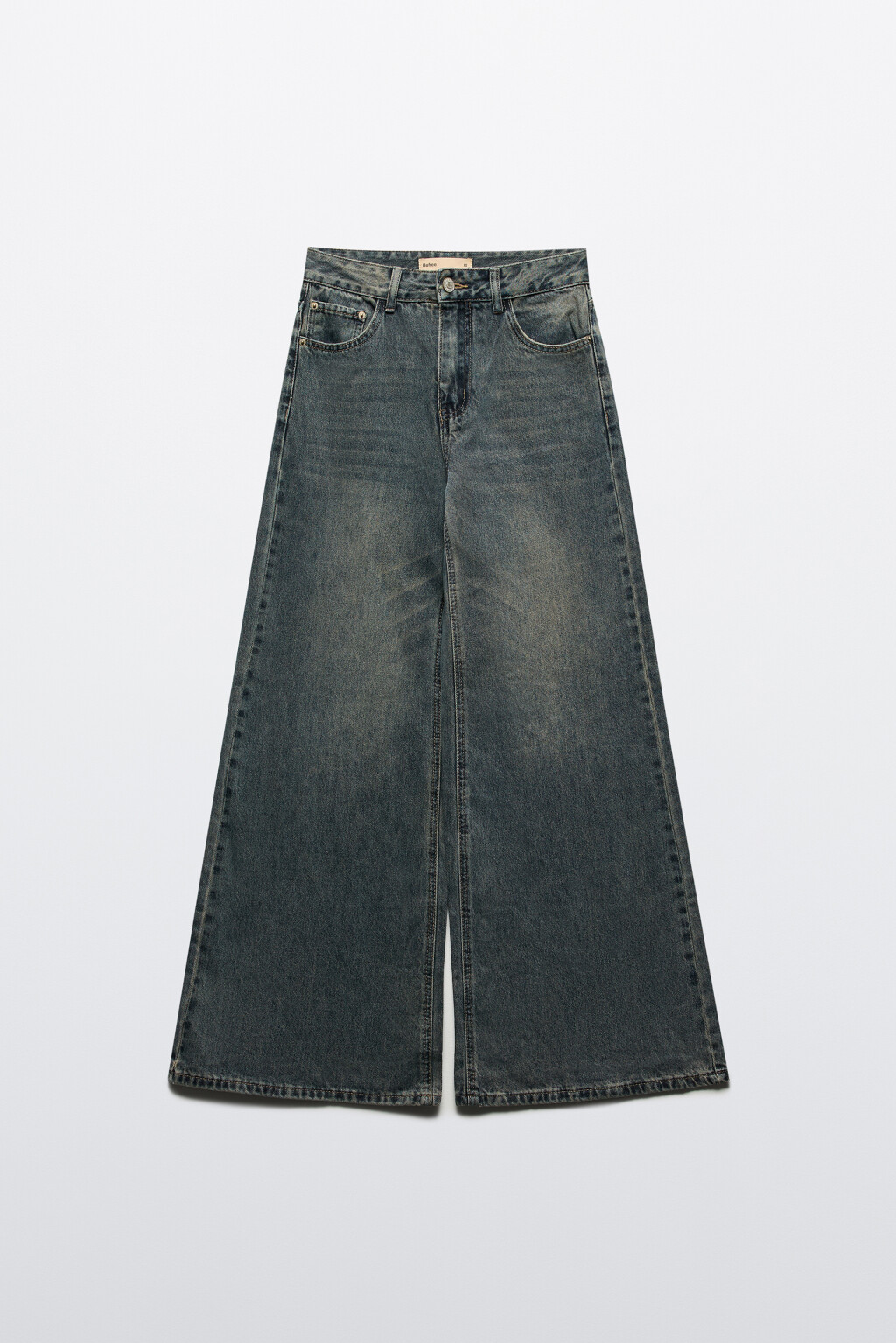 Джинсы широкие с эффектом масляной стирки - цвет темный тинт - 8