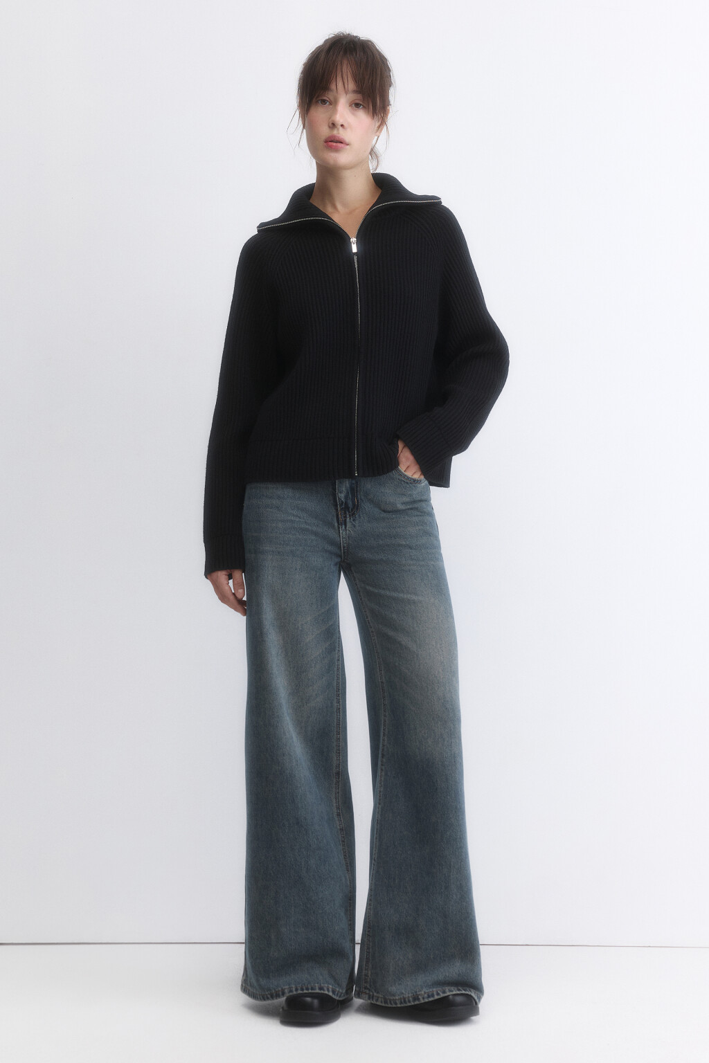 Джинсы широкие с эффектом масляной стирки - цвет темный тинт - 5