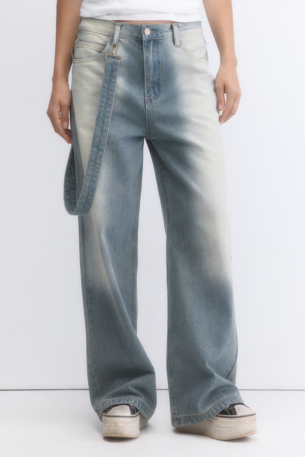 Джинсы baggy fit с декоративным ремнем - цвет синий - 2