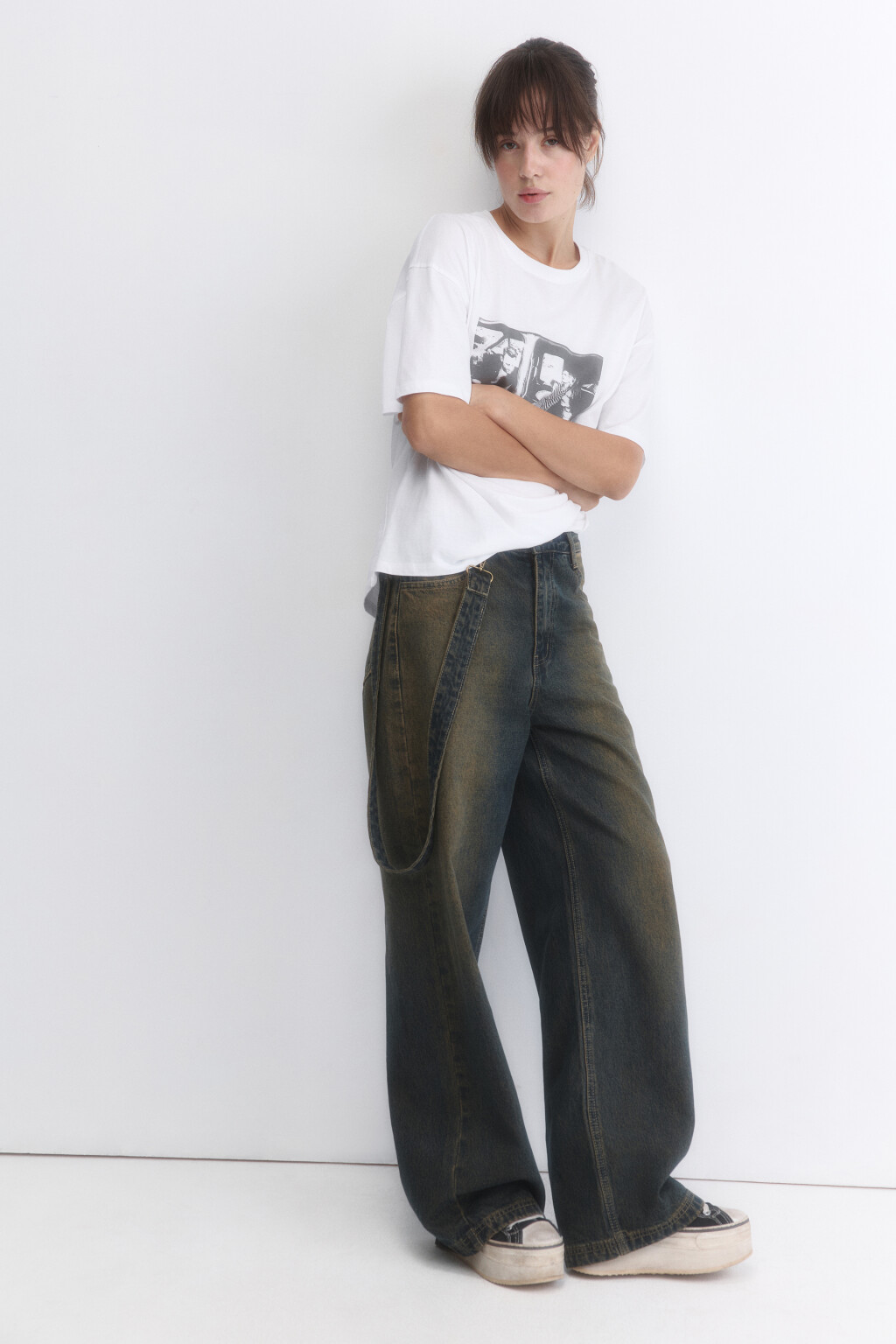 Джинсы baggy fit с декоративным ремнем - цвет темный тинт - 1