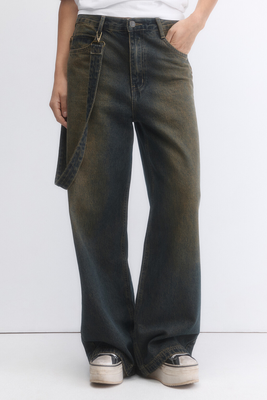 Джинсы baggy fit с декоративным ремнем - цвет темный тинт - 2