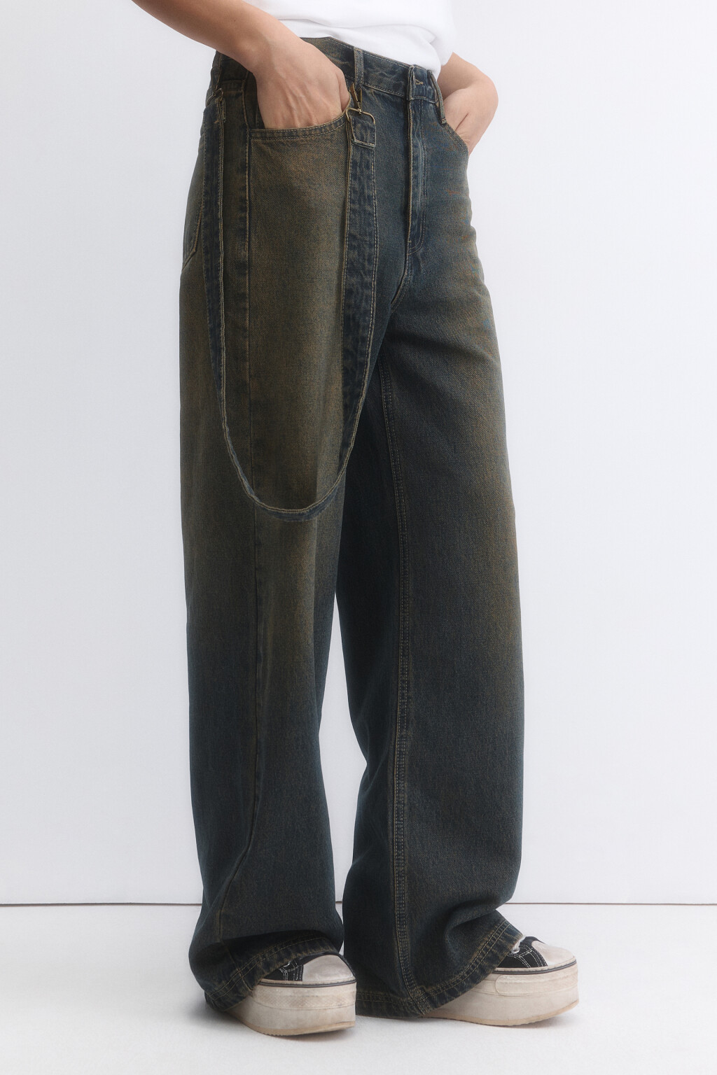 Джинсы baggy fit с декоративным ремнем - цвет темный тинт - 3