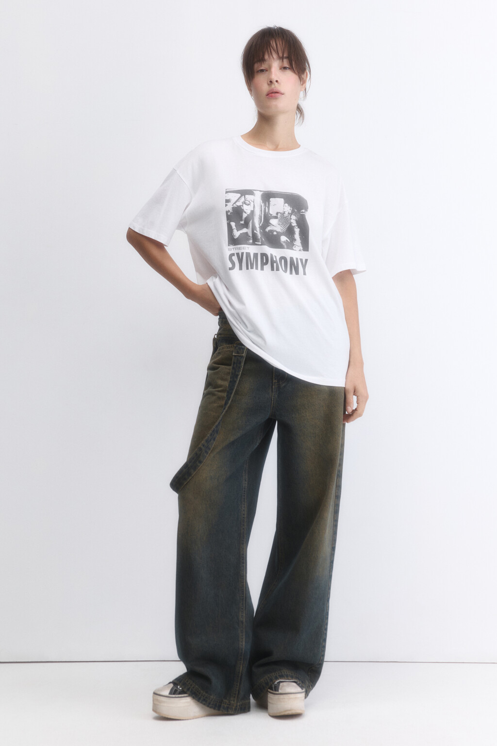 Джинсы baggy fit с декоративным ремнем - цвет темный тинт - 5