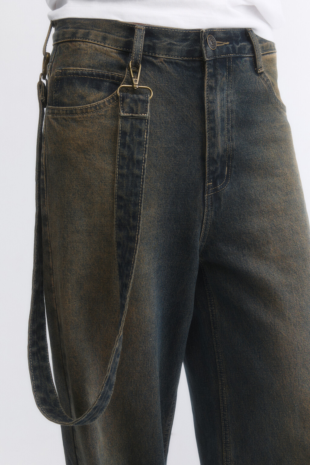 Джинсы baggy fit с декоративным ремнем - цвет темный тинт - 6