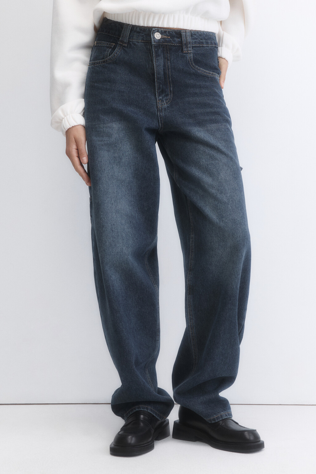 Джинсы baggy fit с декоративной петлей - цвет синий - 2