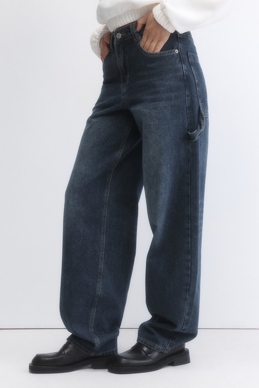 Джинсы baggy fit с декоративной петлей - цвет синий - 3