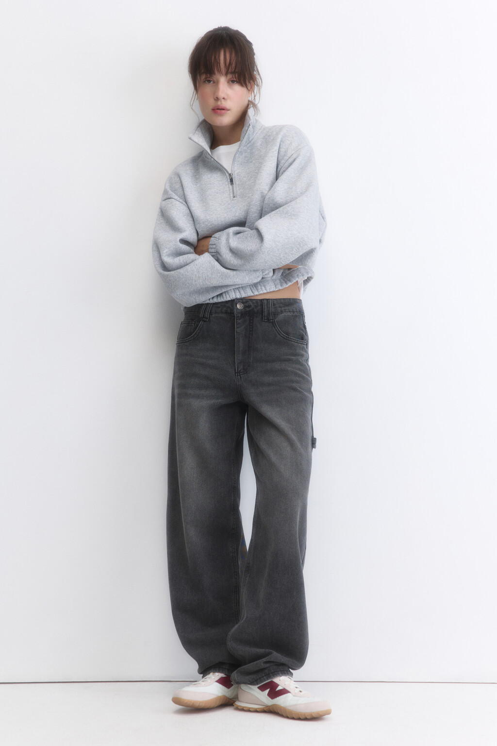 Джинсы baggy fit с декоративной петлей - цвет серый - 1