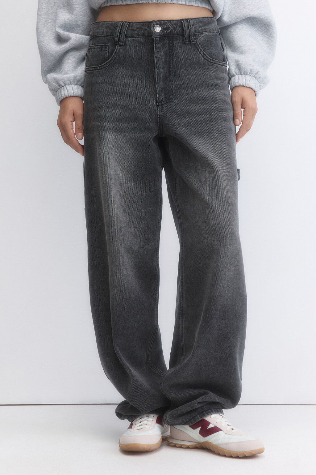 Джинсы baggy fit с декоративной петлей - цвет серый - 2