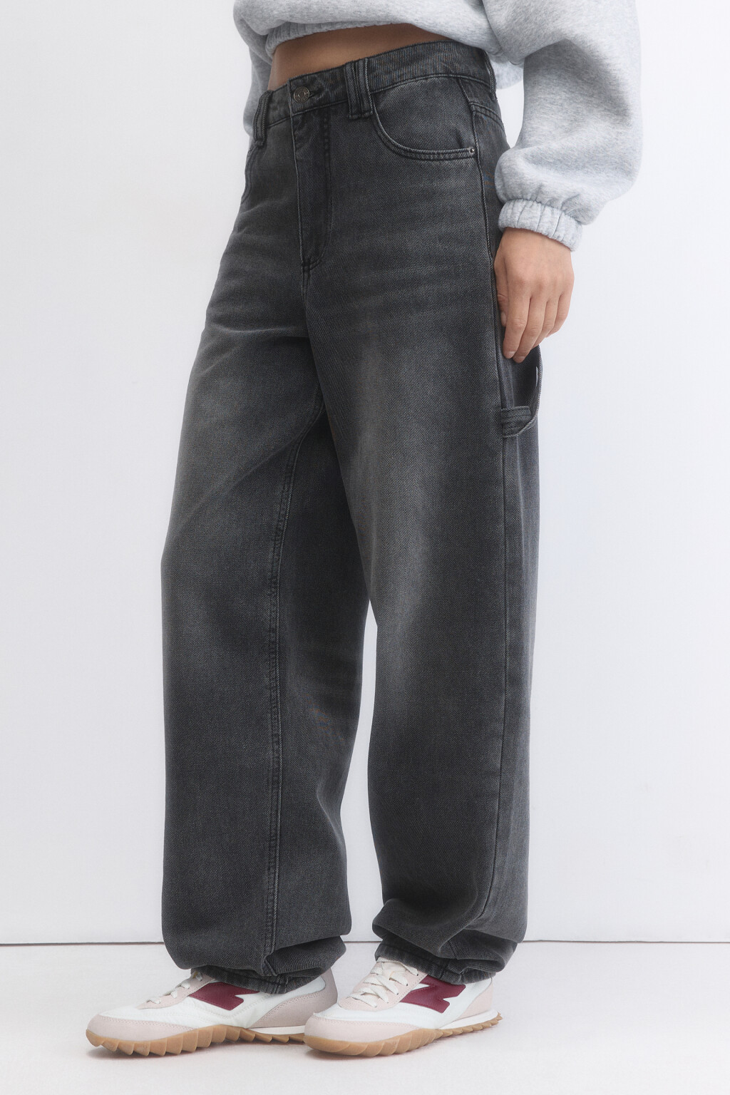 Джинсы baggy fit с декоративной петлей - цвет серый - 3